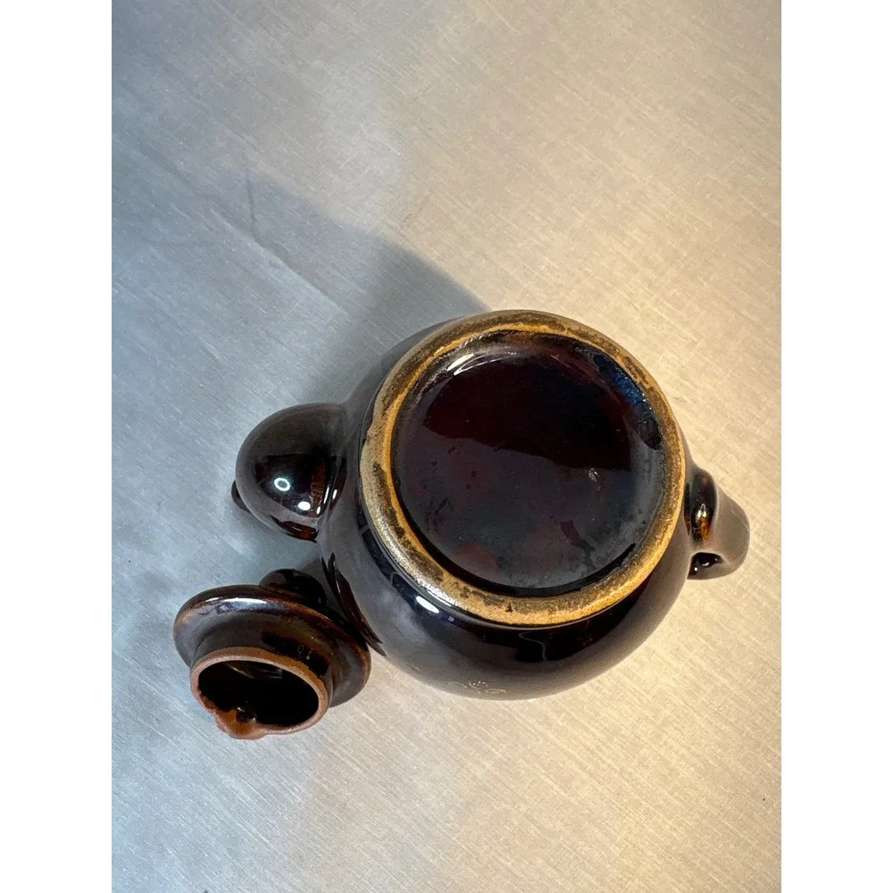Vintage Brown Ceramic Teapot with Floral Design Mini Small Charming Accent Piece